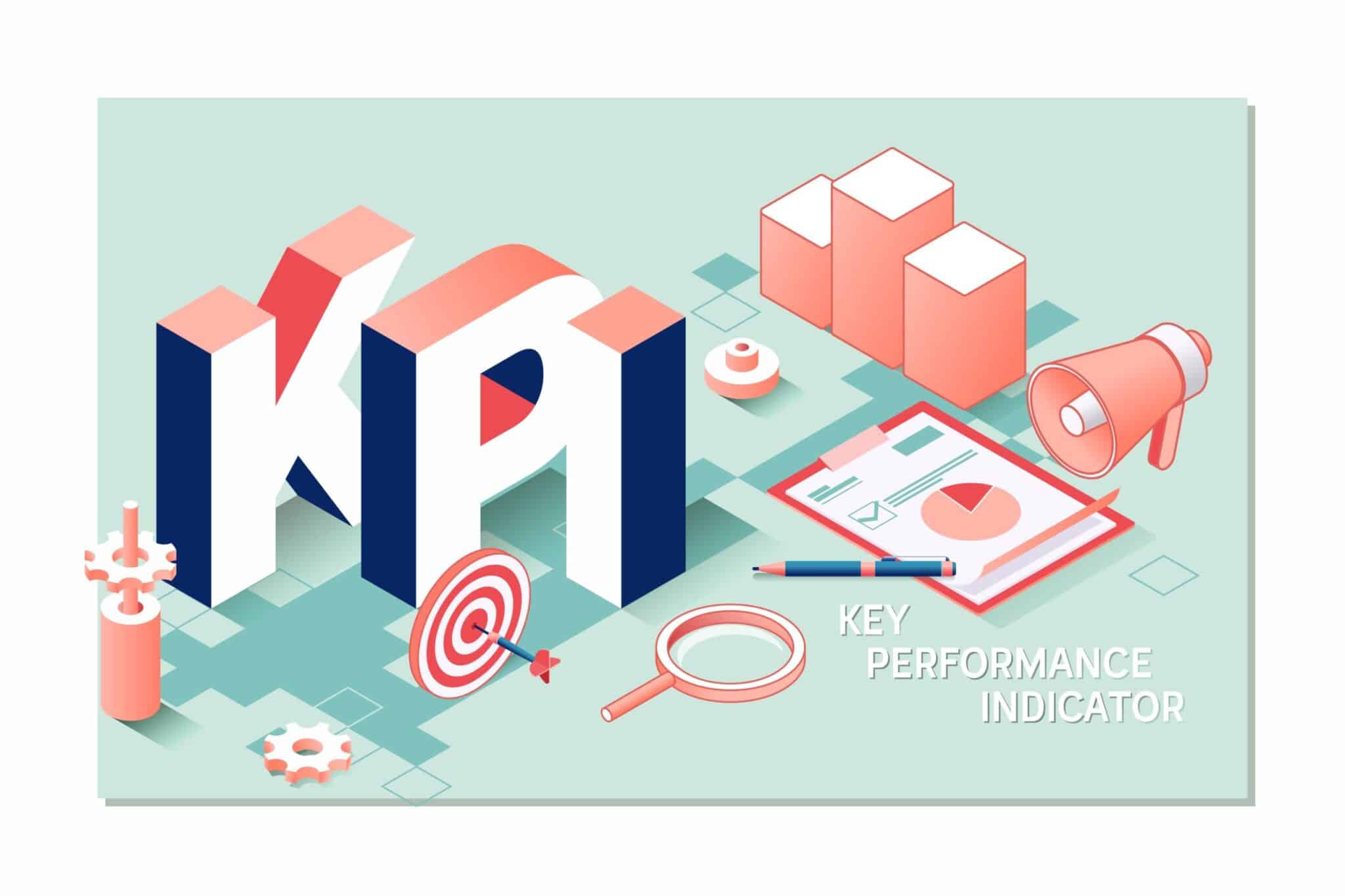 Chart showing kpi, key performance indicators.business metrics flat vector illustration banner